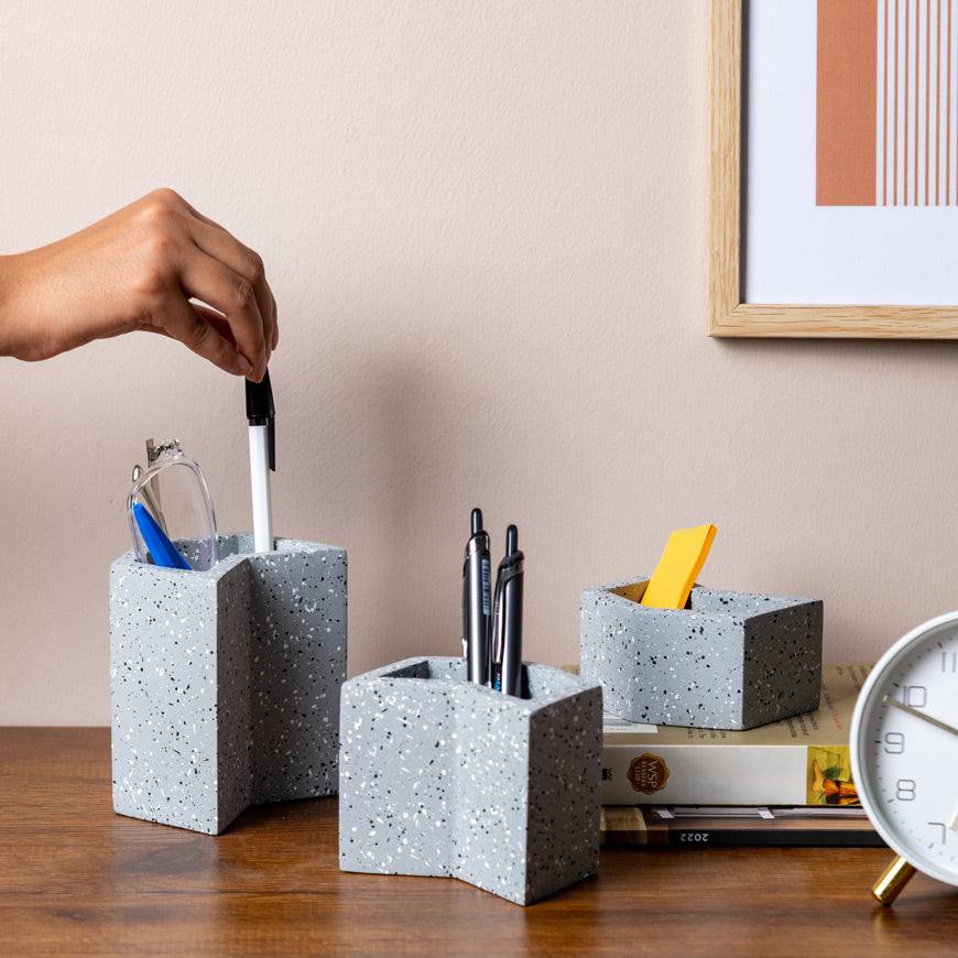 ESQ Living Concrete Tier Desk Organisers - Speckled Grey