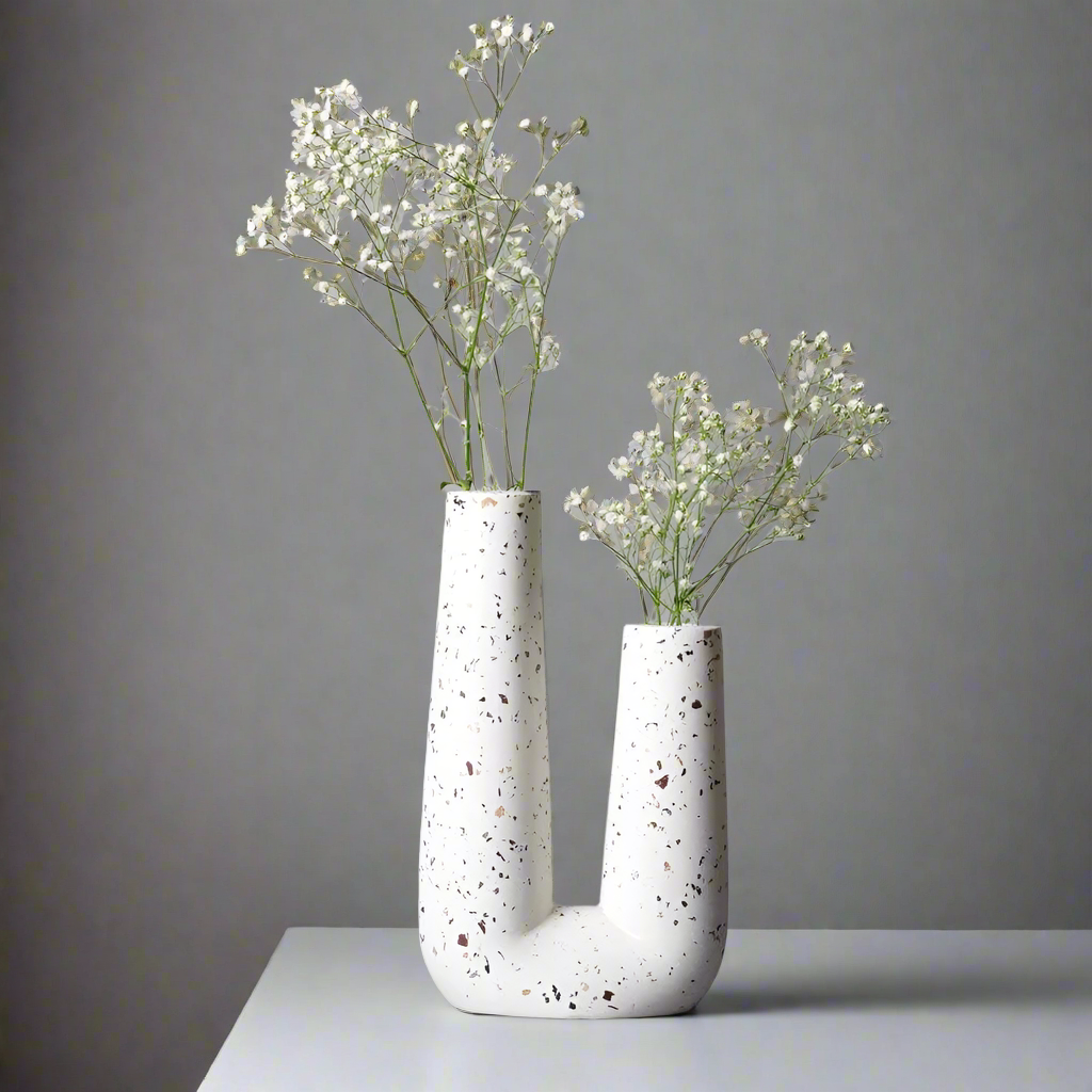 Curve Duo Vase - Terrazzo White
