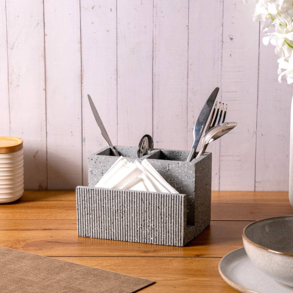 ESQ Living Dual Cutlery and Napkin Holder - Speckled Grey