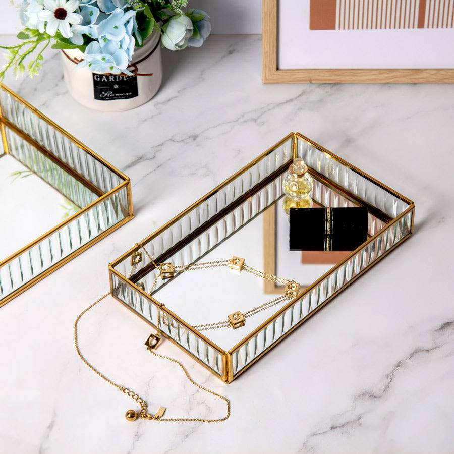 ESQ Living Fluted Glass Tray Medium - Gold