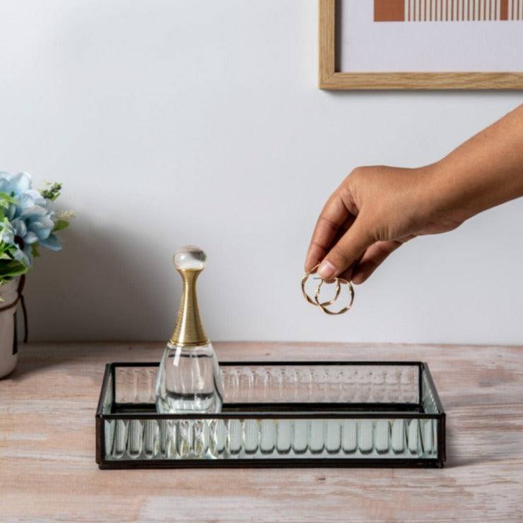ESQ Living Fluted Glass Tray Medium - Gunmetal