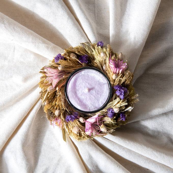 ESQ Living Halo Faux Flowers Decorative Candle - Pink & Purple
