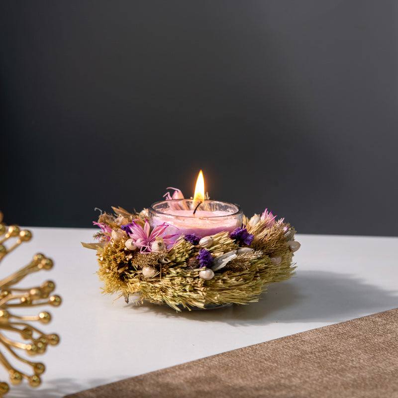 ESQ Living Halo Faux Flowers Decorative Candle - Pink & Purple