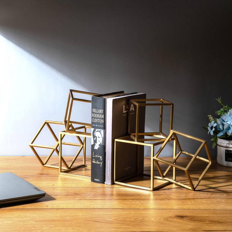 ESQ Living Hollow Blocks Metal Bookends, Set of 2 - Gold