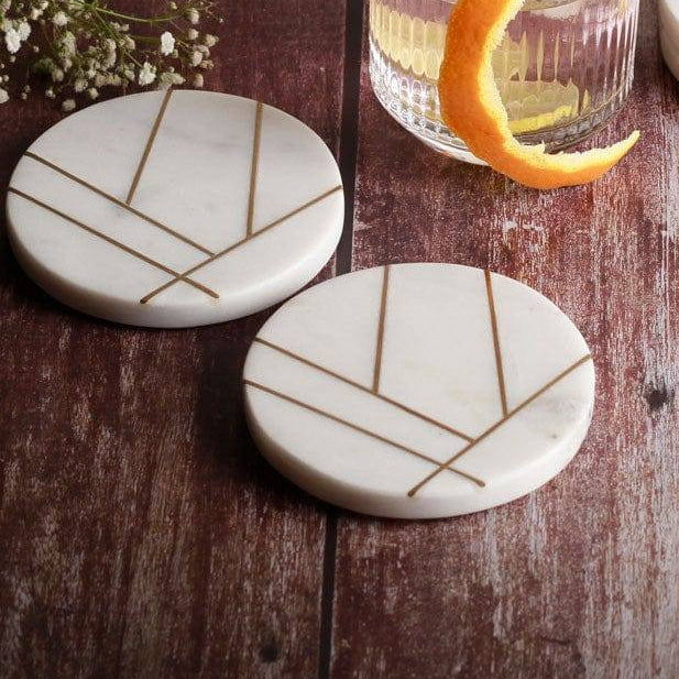 ESQ Living Marble Coasters, Set of 4 - Gold Lines