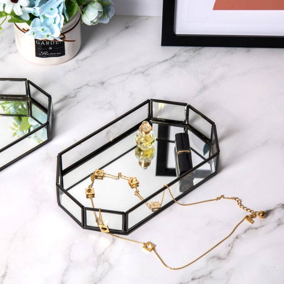 ESQ Living Octagon Glass Tray Medium - Gunmetal