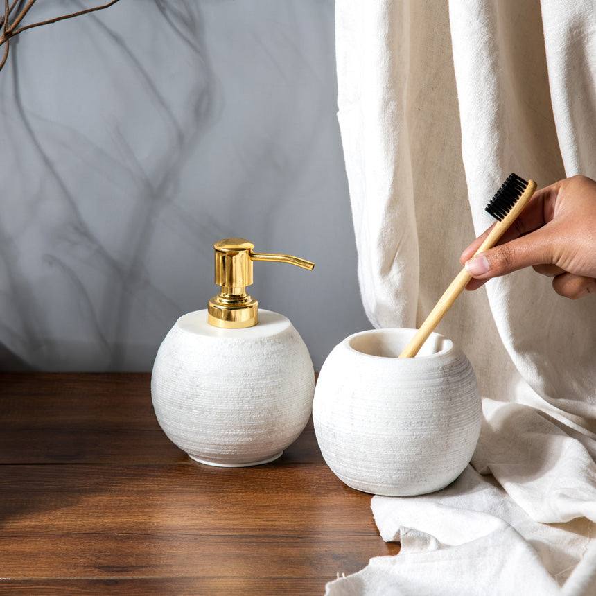 ESQ Living Oren Round Marble Bathroom Set - White