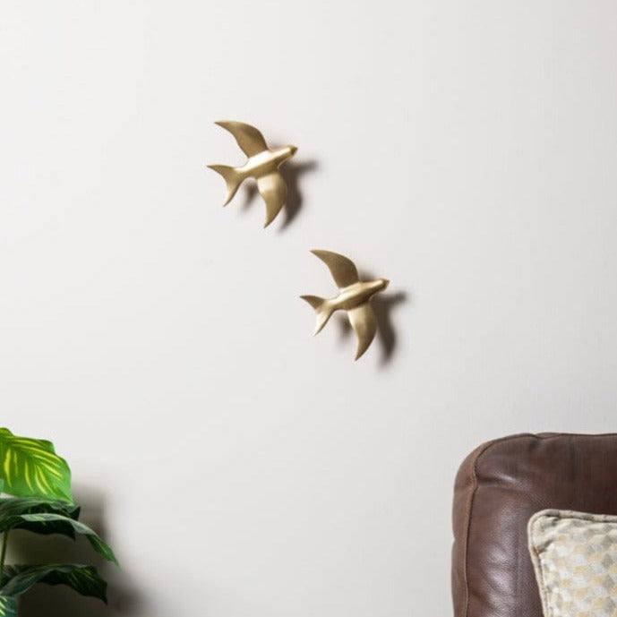 ESQ Living Resin Bird Wall Sculptures, Set of 2 - Matt Gold