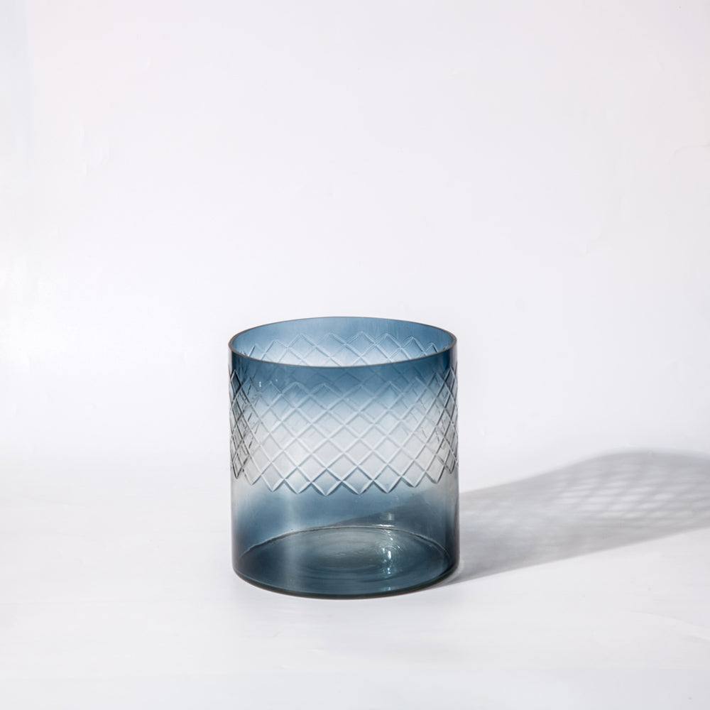 ESQ Living Seline Textured Glass Hurricane Large - Indigo