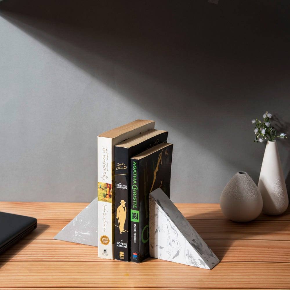 ESQ Living Wedge Small Bookends, Set of 2 -White Grey