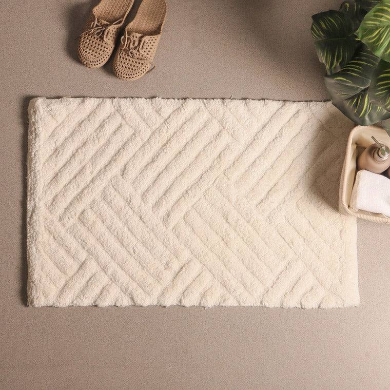 ESQ Living Willow Herringbone Tufted Bathmat - Ivory