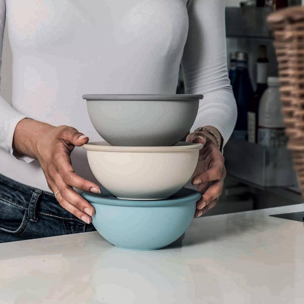 Guzzini Italy Set of 3 Containers with Lids - Grey Taupe Blue