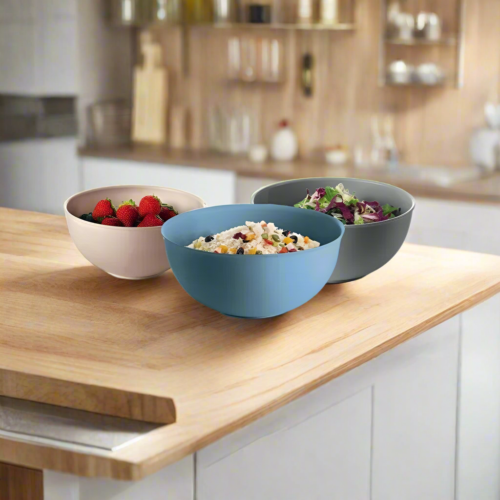 Set of 3 Containers with Lids - Grey Taupe Blue
