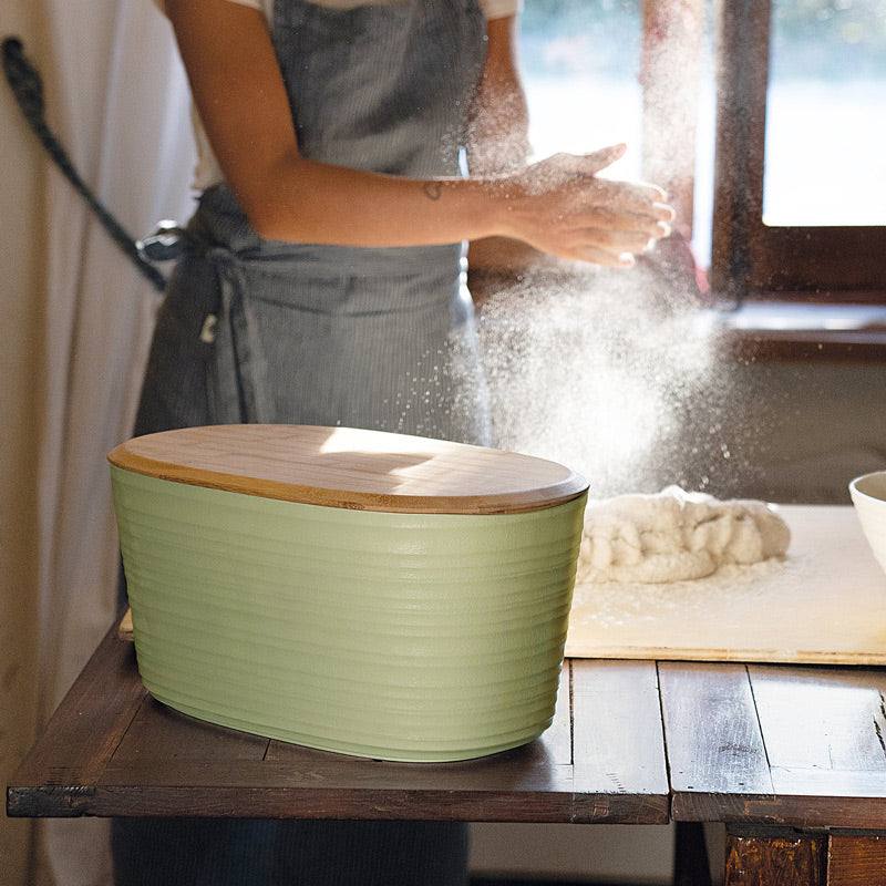 Guzzini Italy Tierra Bread Box With Board Large - Light Green