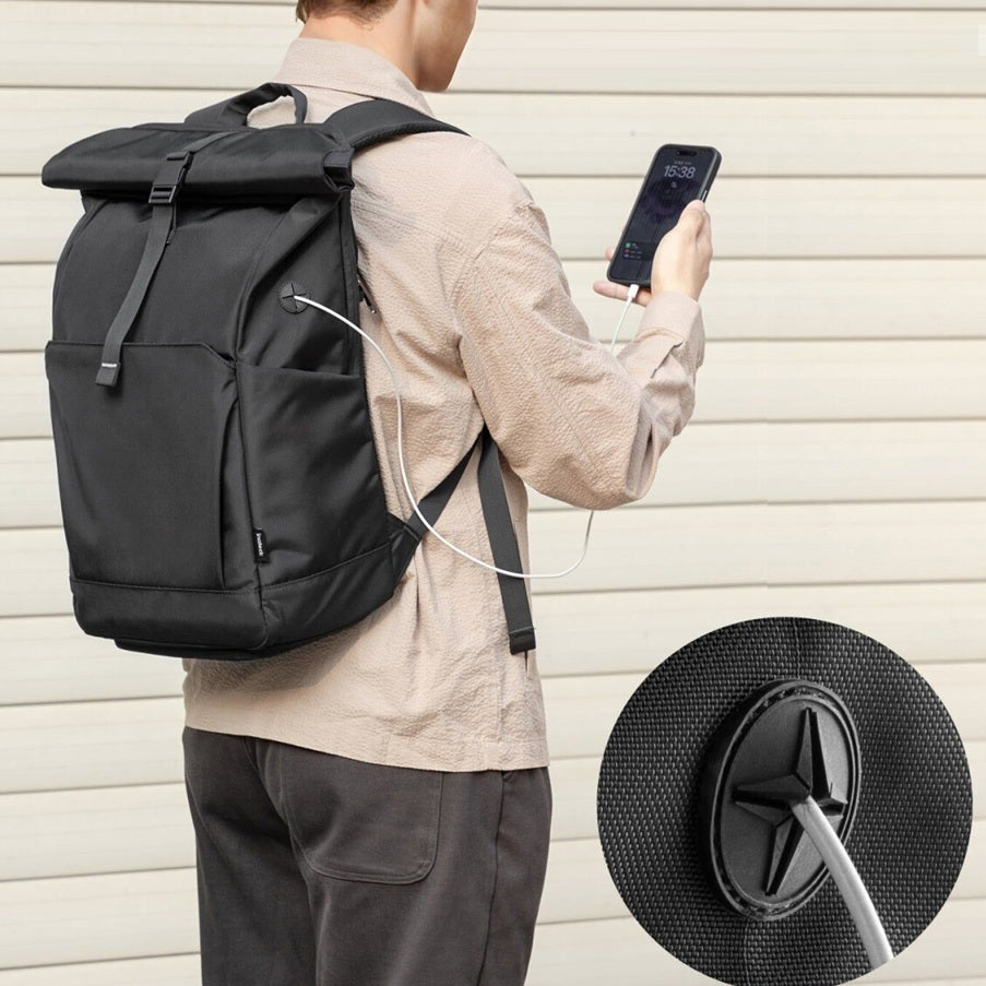 Travel Roll Top Backpack 30L - Black