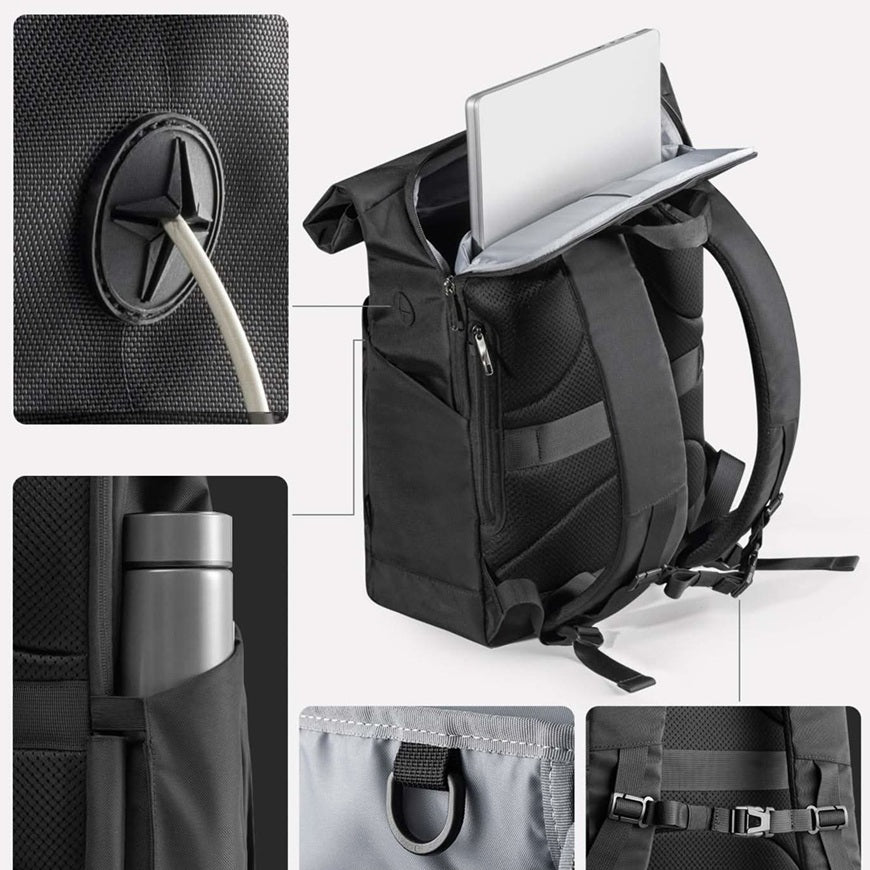 Travel Roll Top Backpack 30L - Black