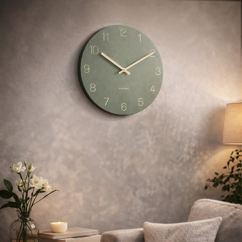 Charm Engraved Numbers Wall Clock 30cm - Jungle Green