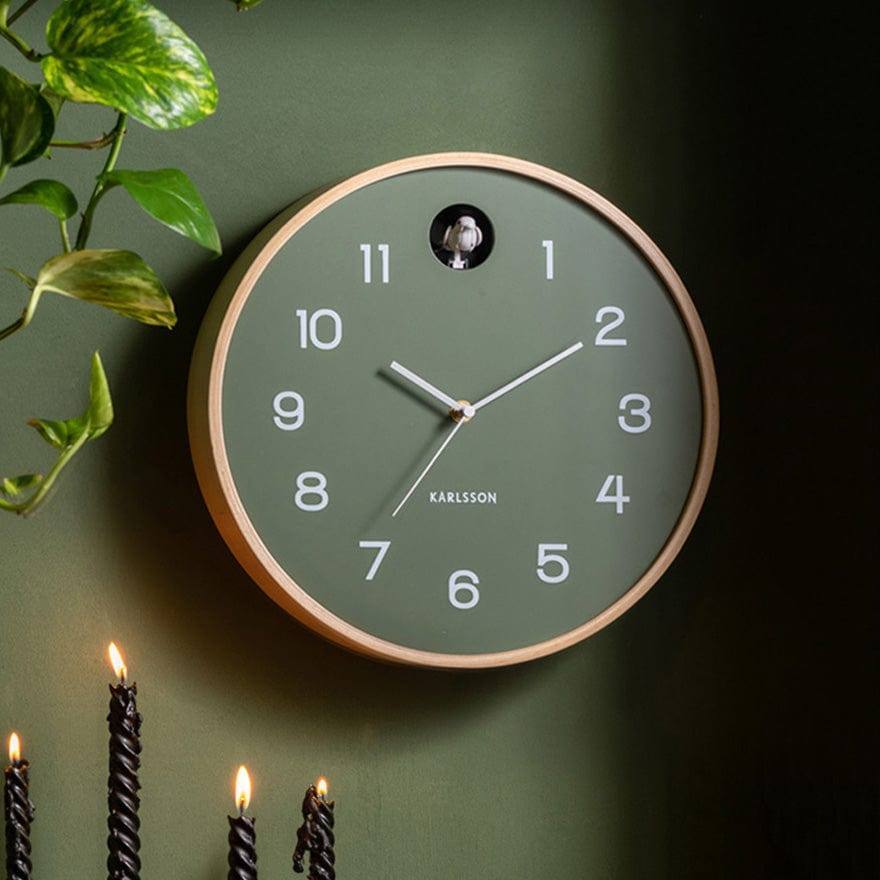 Karlsson Netherlands Natural Cuckoo Wall Clock 31cm - Jungle Green