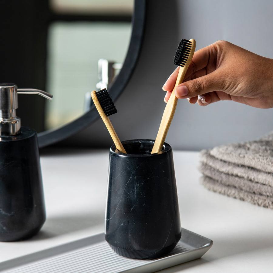 Kleine Wolke Carrara Toothbrush Tumbler - Black Marble
