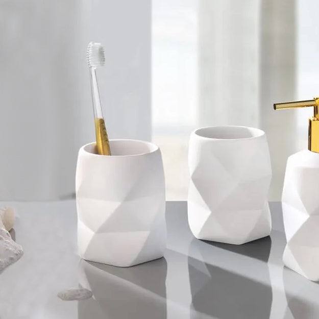 Kleine Wolke Crackle Toothbrush Tumbler - White & Gold