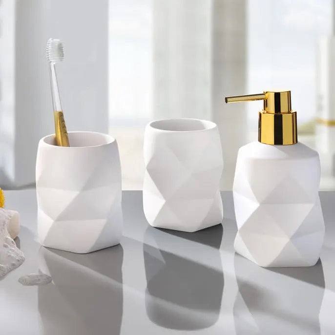 Kleine Wolke Crackle Toothbrush Tumbler - White & Gold