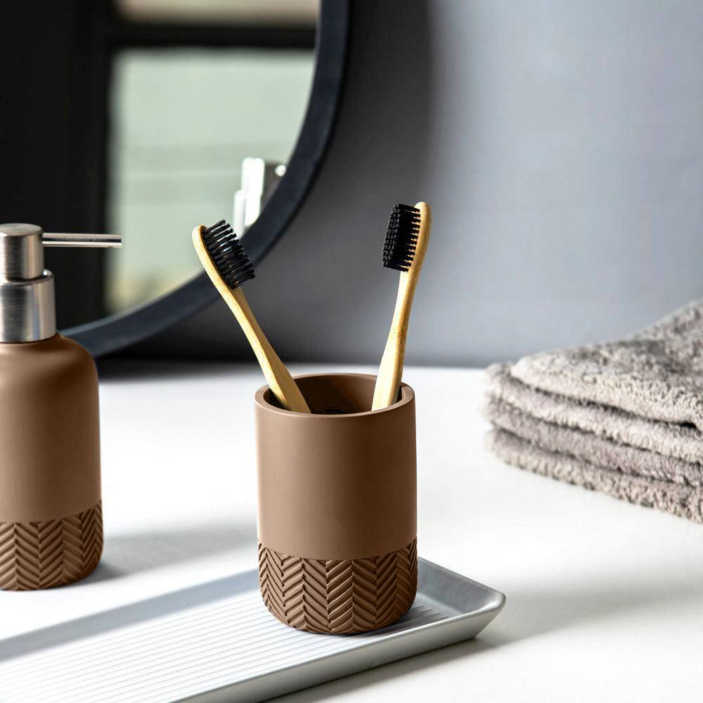 Kleine Wolke Herringbone Toothbrush Tumbler - Dark Beige
