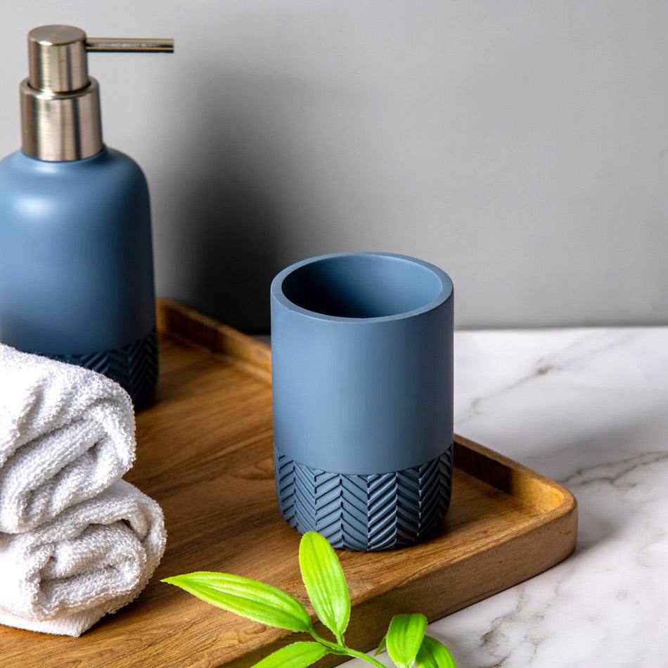 Kleine Wolke Herringbone Toothbrush Tumbler - Stone Blue