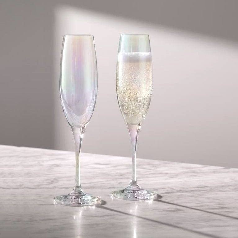 LSA International Polka Champagne Flutes 225ml, Set of 2 - Mother of Pearl