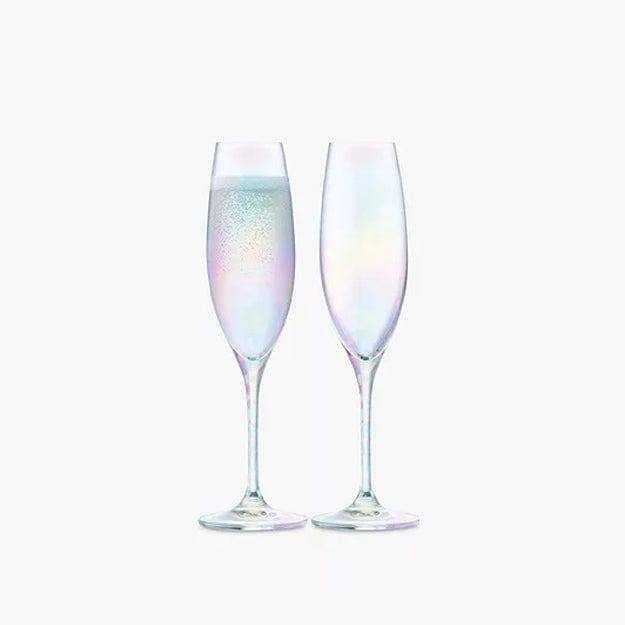 LSA International Polka Champagne Flutes 225ml, Set of 2 - Mother of Pearl