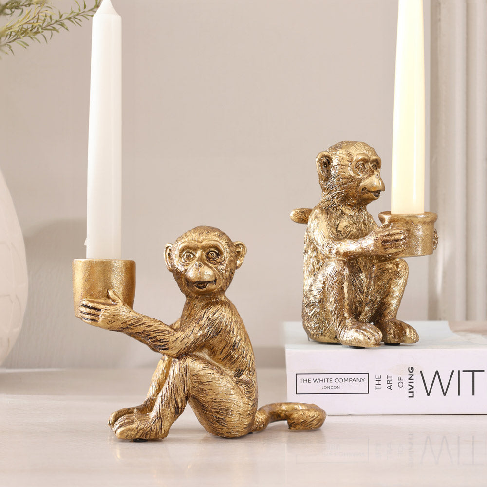 Happy Monkey Candle Holder - Gold