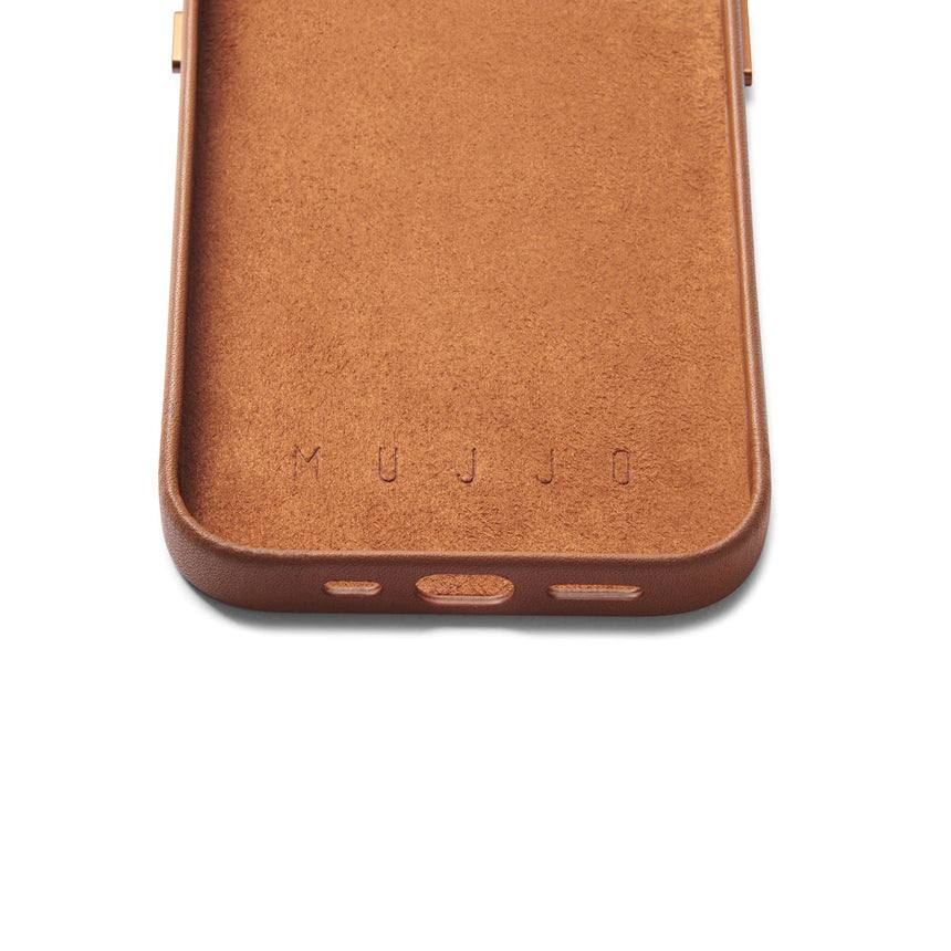 Mujjo Full Leather Wallet Case for iPhone 15 - Light Tan