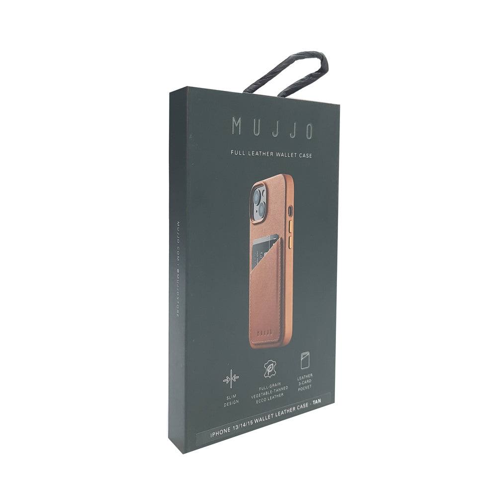 Mujjo Full Leather Wallet Case for iPhone 15 - Light Tan