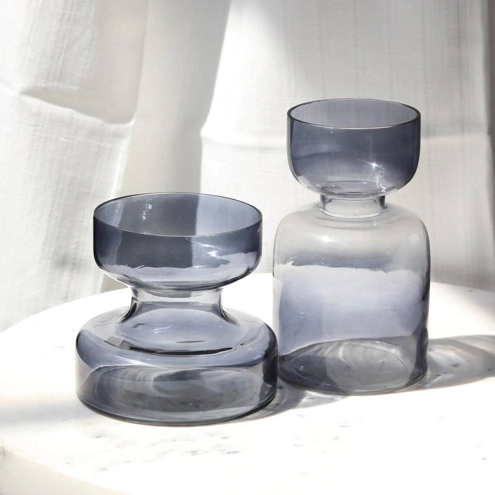 Muun Home Glass Vases, Set of 2 - Slate Grey