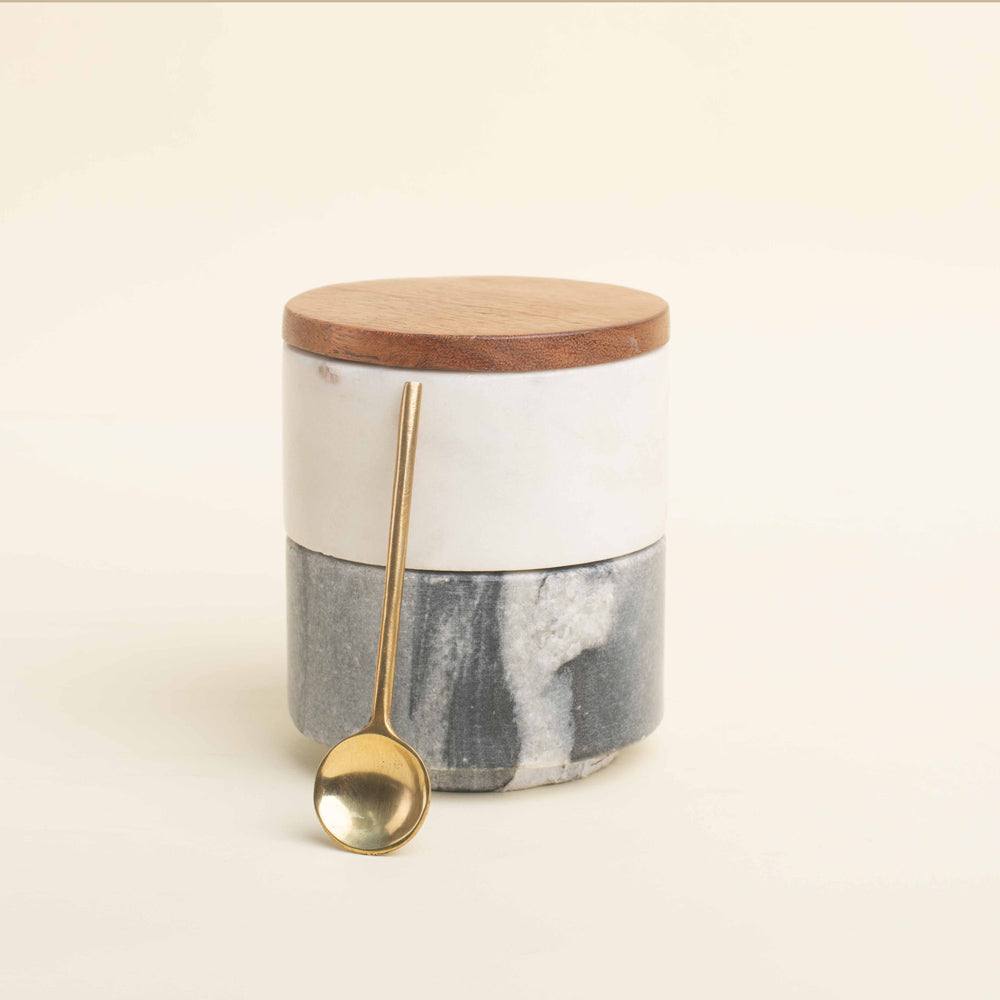 Muun Home Stacked Marble Spread Jars with Lid & Spoon - Grey & White