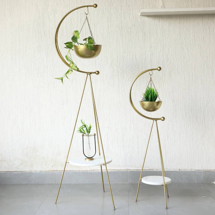 Muun Home Standing Tripod Planter Large - Gold & White Marble