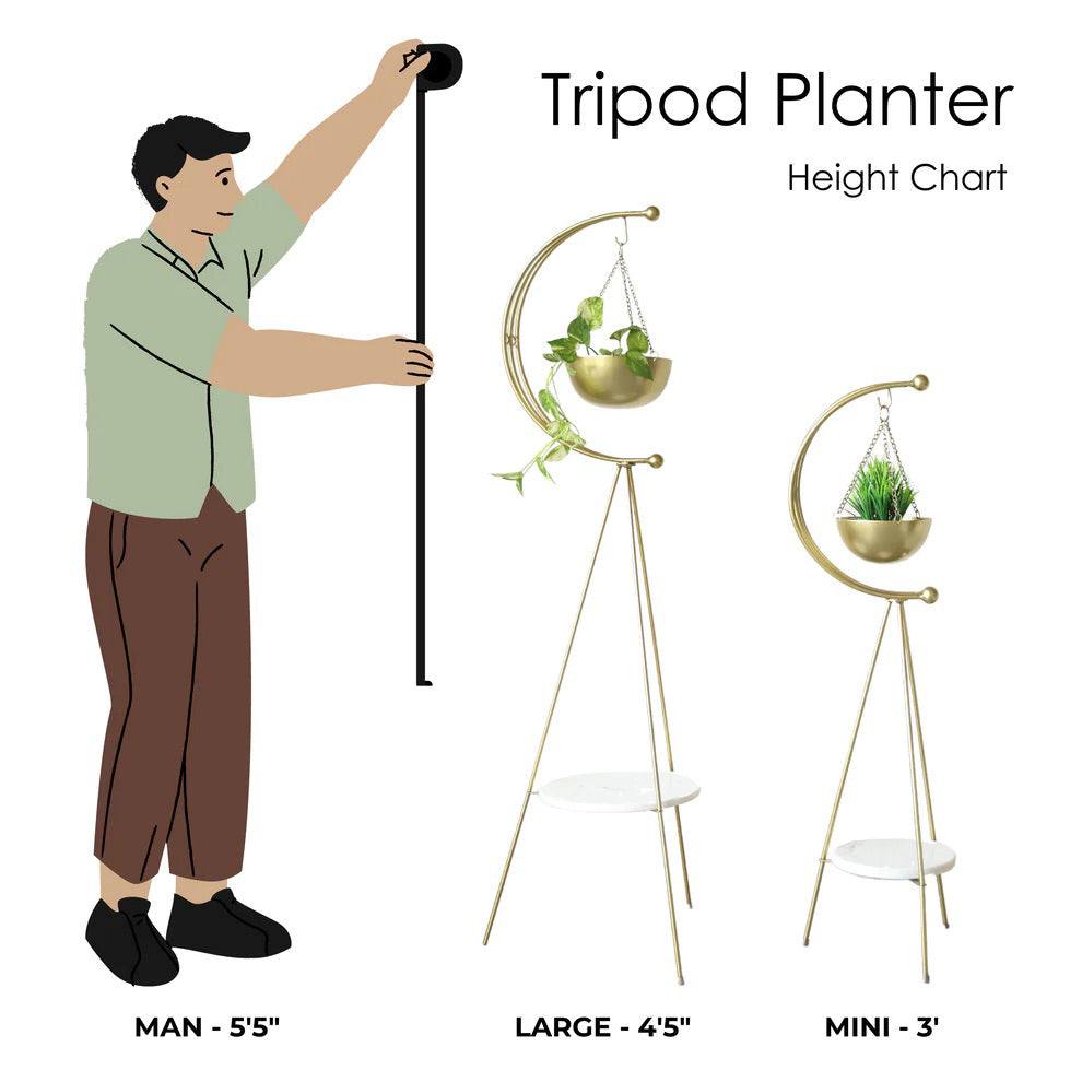 Muun Home Standing Tripod Planter Large - Gold & White Marble