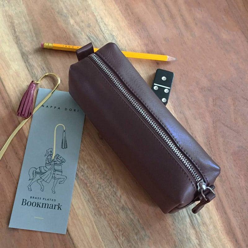 Nappa Dori Leather Pencil Pouch - Dark Brown