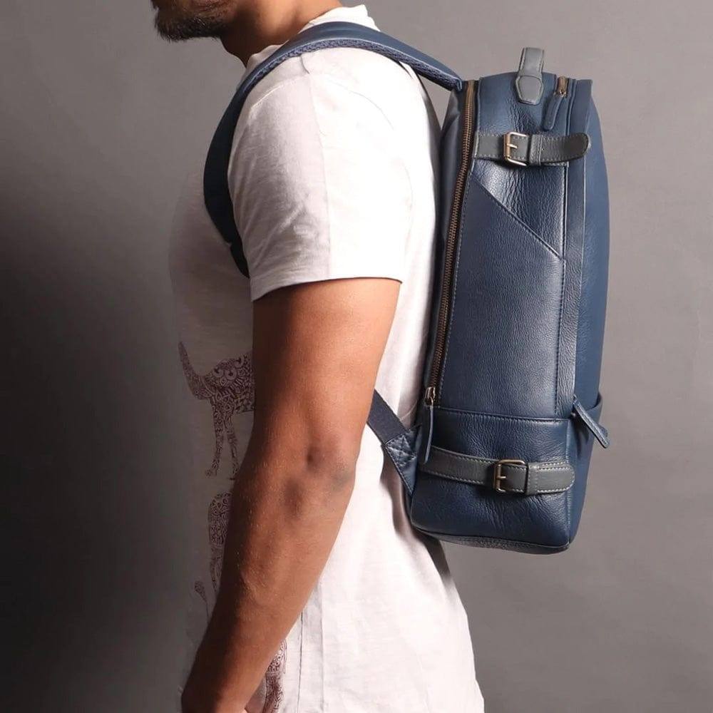 Outback Mustang Leather Backpack - Navy