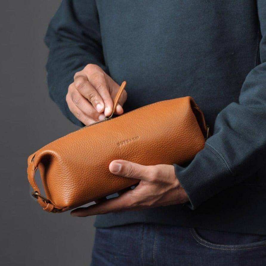 Outback Tokyo Leather Toilet Bag - Tan