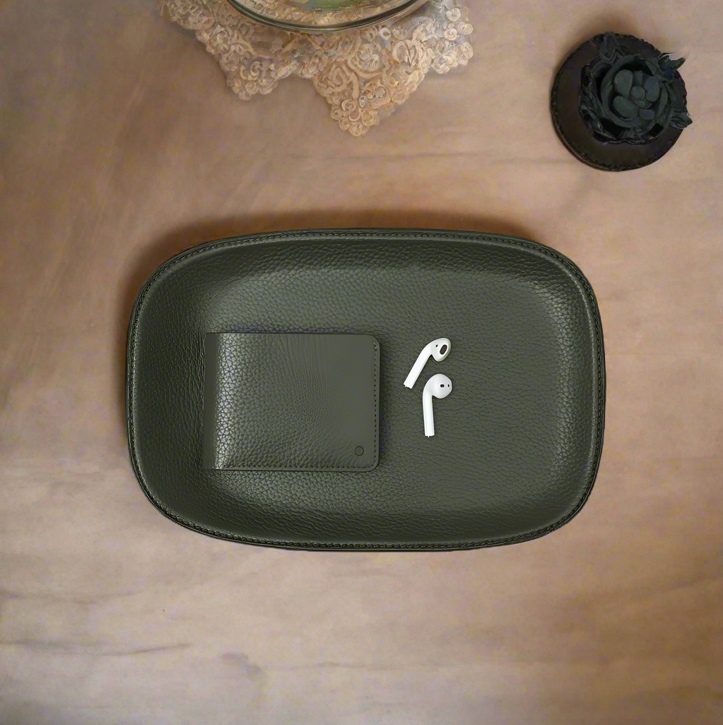 Tokyo Leather Tray Large - Olive