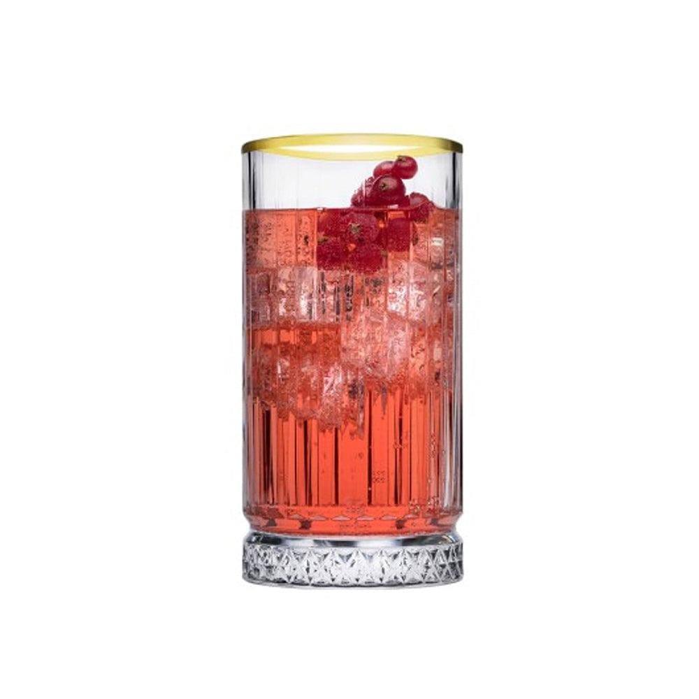 Pasabahce Elysia Long Drink Glasses with Gold Rim 280ml, Set of 4