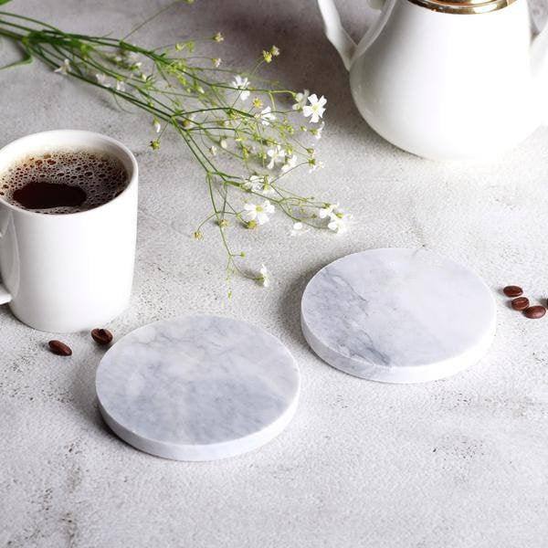 Philosophy Home Round Marble Coasters with Cork Holder