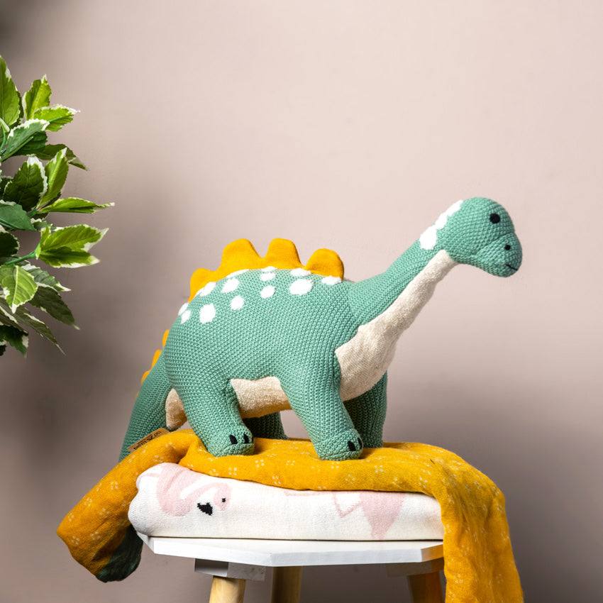 Pomme Knitted Soft Toy - Green Dinosaur