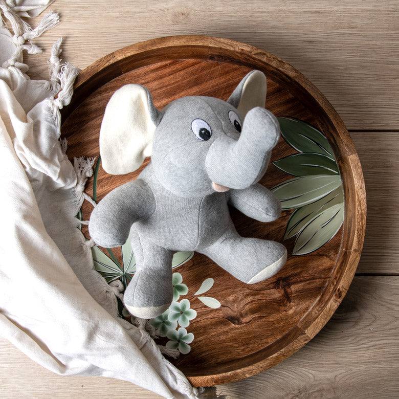 Pomme Knitted Soft Toy Grey Baby Elephant Modern Quests