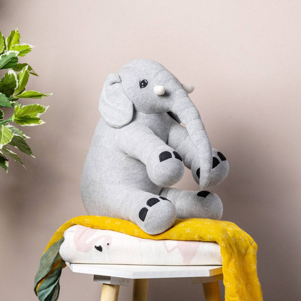 Pomme Knitted Soft Toy - Grey Elephant