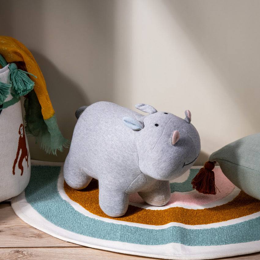 Pomme Knitted Soft Toy - Grey Hippo