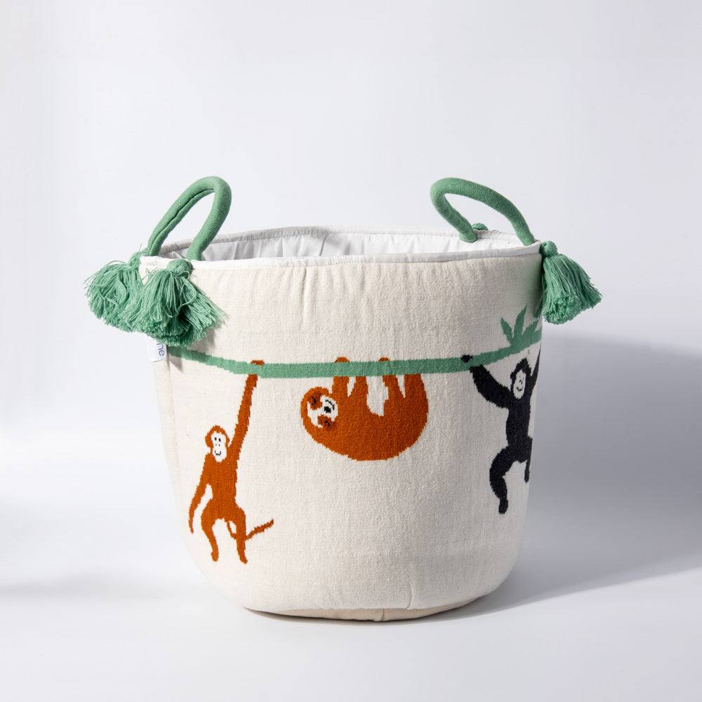 Pomme Knitted Storage Basket - Monkey Safari