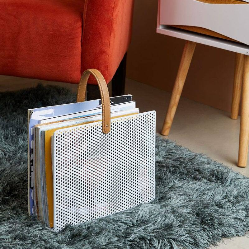 Present Time Mesh Magazine Rack - White