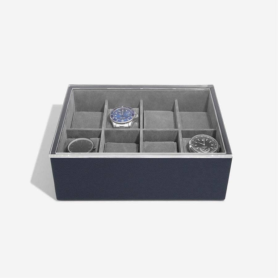 Stackers London 8-pc Watch Box with Acrylic Lid - Navy Blue