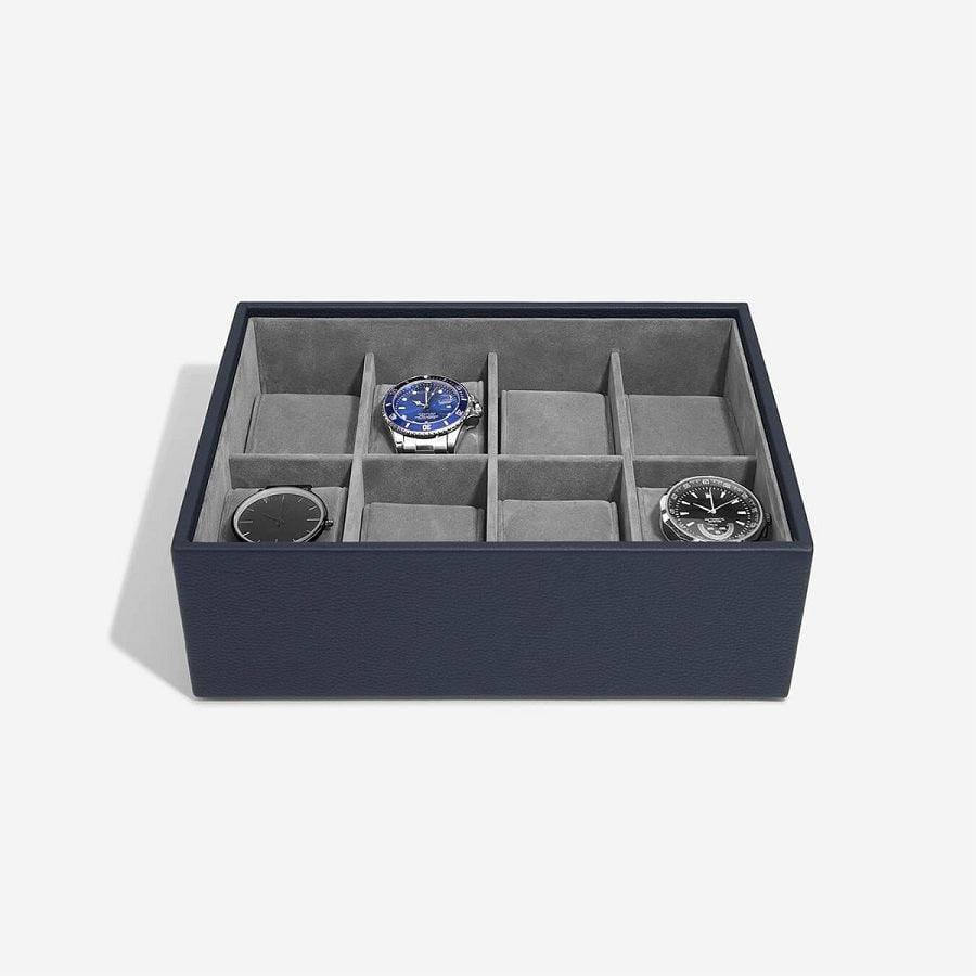 Stackers London 8-pc Watch Box with Acrylic Lid - Navy Blue